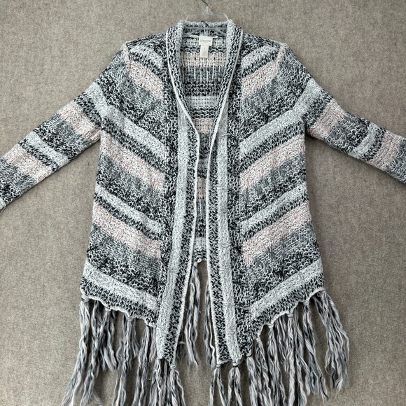 Chicos Western Cardigan Sweater size Large MED Chunky Knit Fringe - Picture 4 of 9